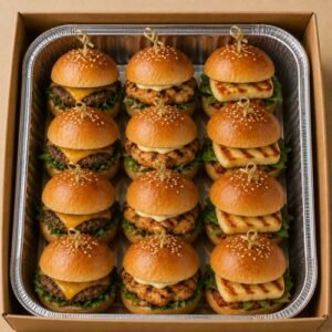Assorted mini sliders with beef, chicken and halloumi options