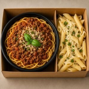 Beef bolognaise with pasta and parmesan