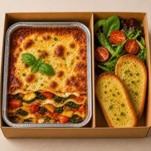 Vegetarian lasagne with seasonal vegetables and melted cheese