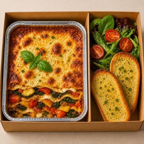 Vegetarian lasagne with seasonal vegetables and melted cheese