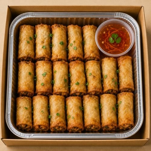 Vietnamese pork spring rolls served with dipping sauce